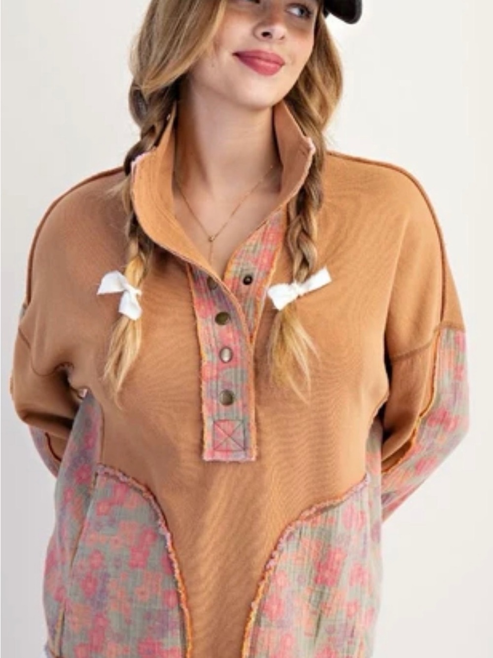 Easel Camel Floral Patchwork Pullover & Wide Leg Pants Set – Size Medium – NWT